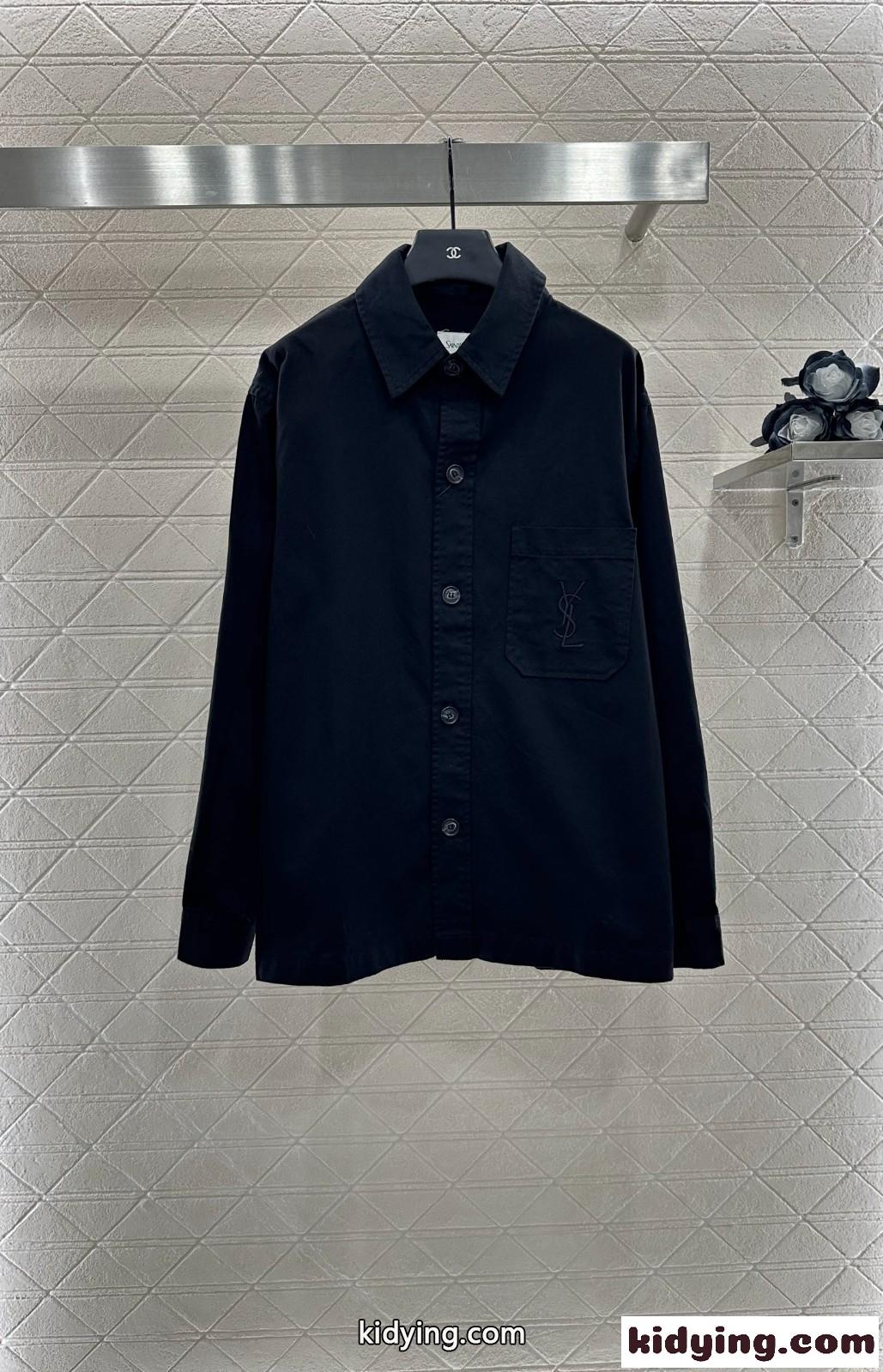 カジュアル YSL 刺繍入り オーバーシャツ イヴ・サンローラン シャツ 偽物 ブラック-1
