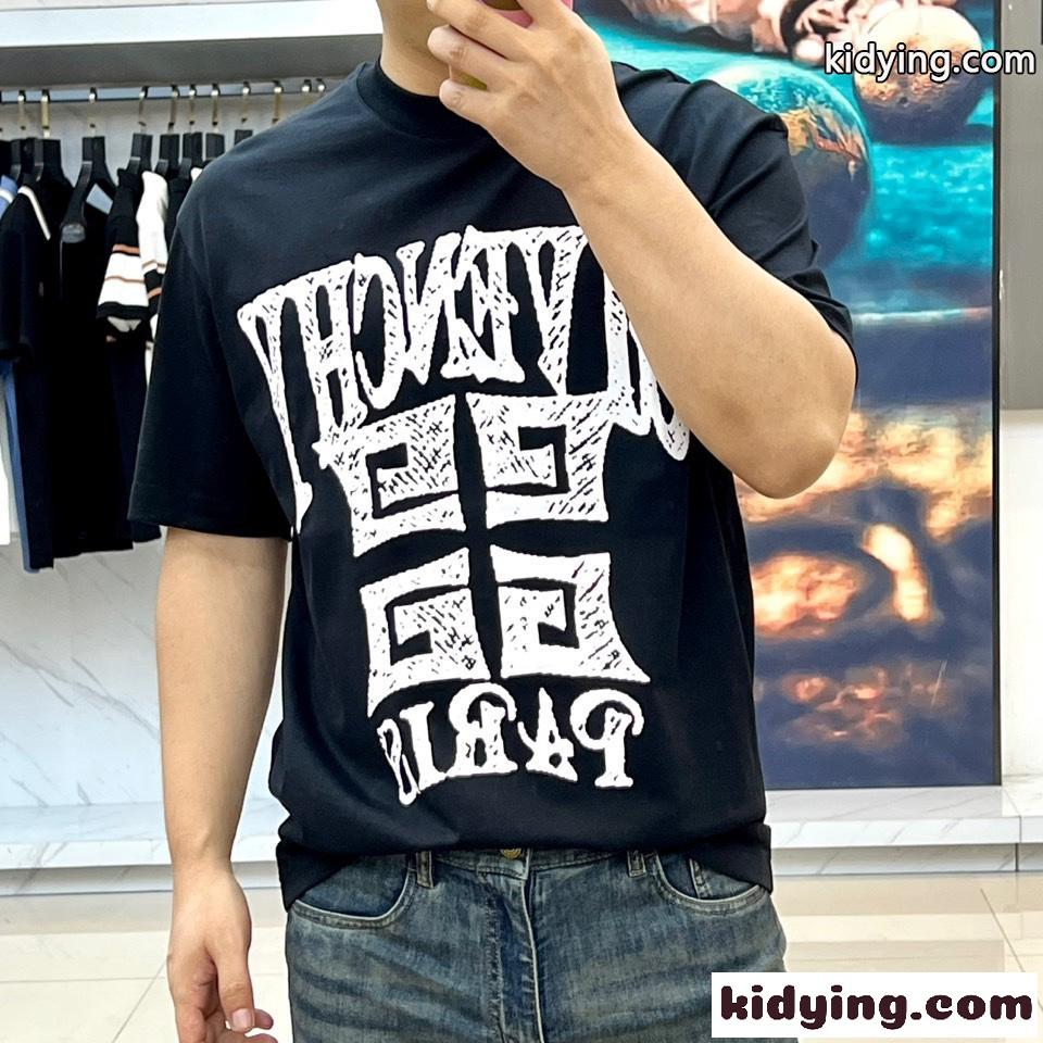 目を引く ロゴプリント コットン ジバンシィ Tシャツ 偽物 半袖Tシャツ ブラック-1