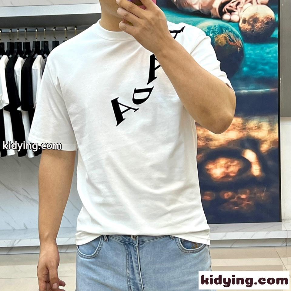 シンプル ロゴプリント 半袖Tシャツ プラダ Tシャツ 偽物 クルーネック ホワイト-1