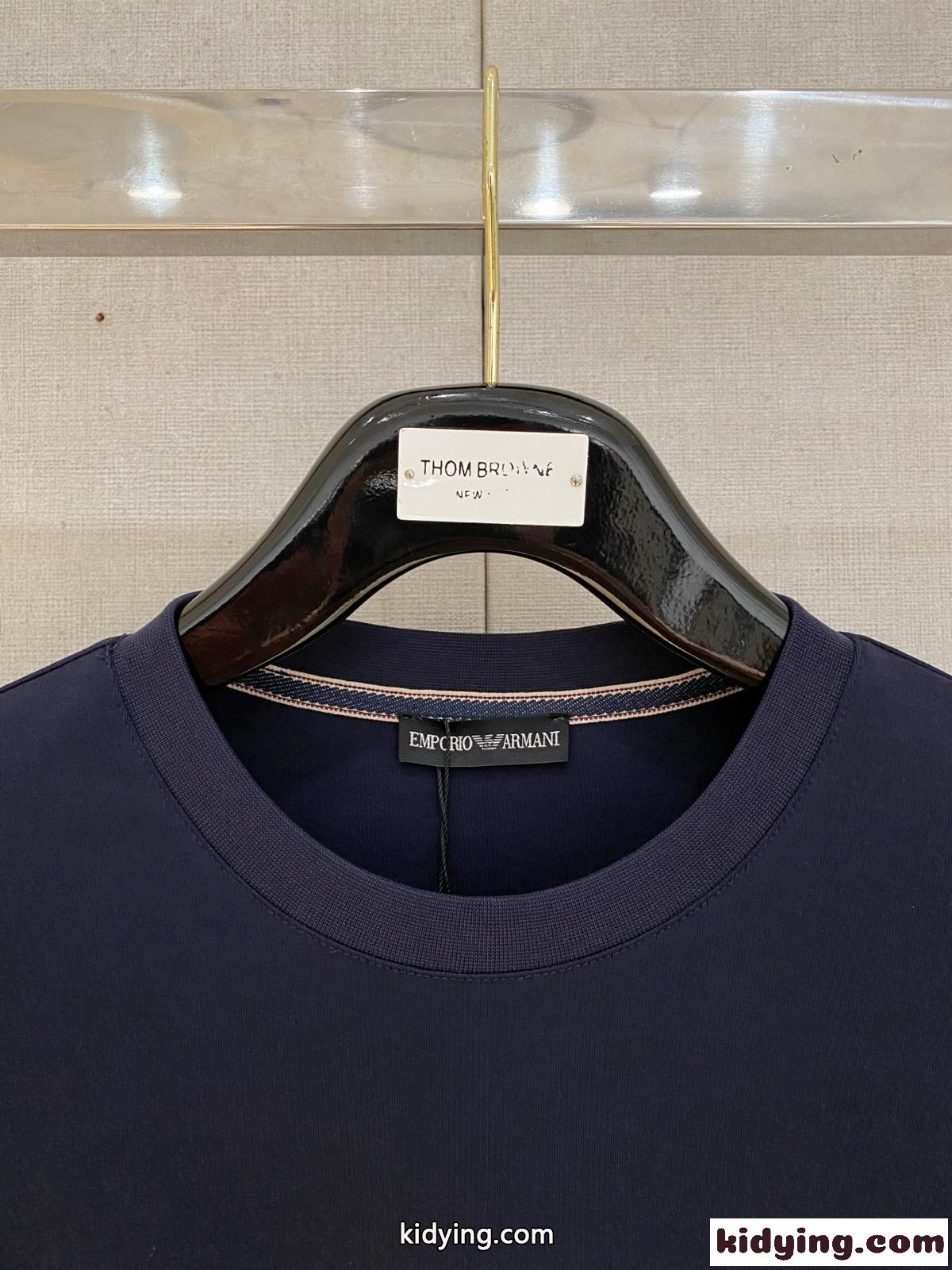 定番 合わせやすい ロゴ 長袖Tシャツ アルマーニ Tシャツ 偽物 コットン ブルー-0