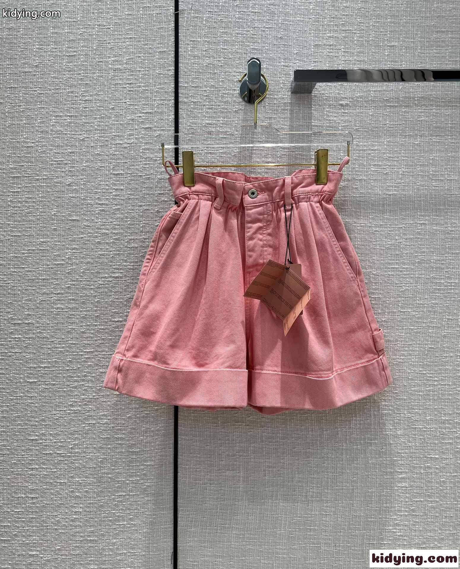 夏の華やか新作！ハイウエスト ロゴプリント ショーツ ミュウミュウ ジーンズ コピー ピンク-2