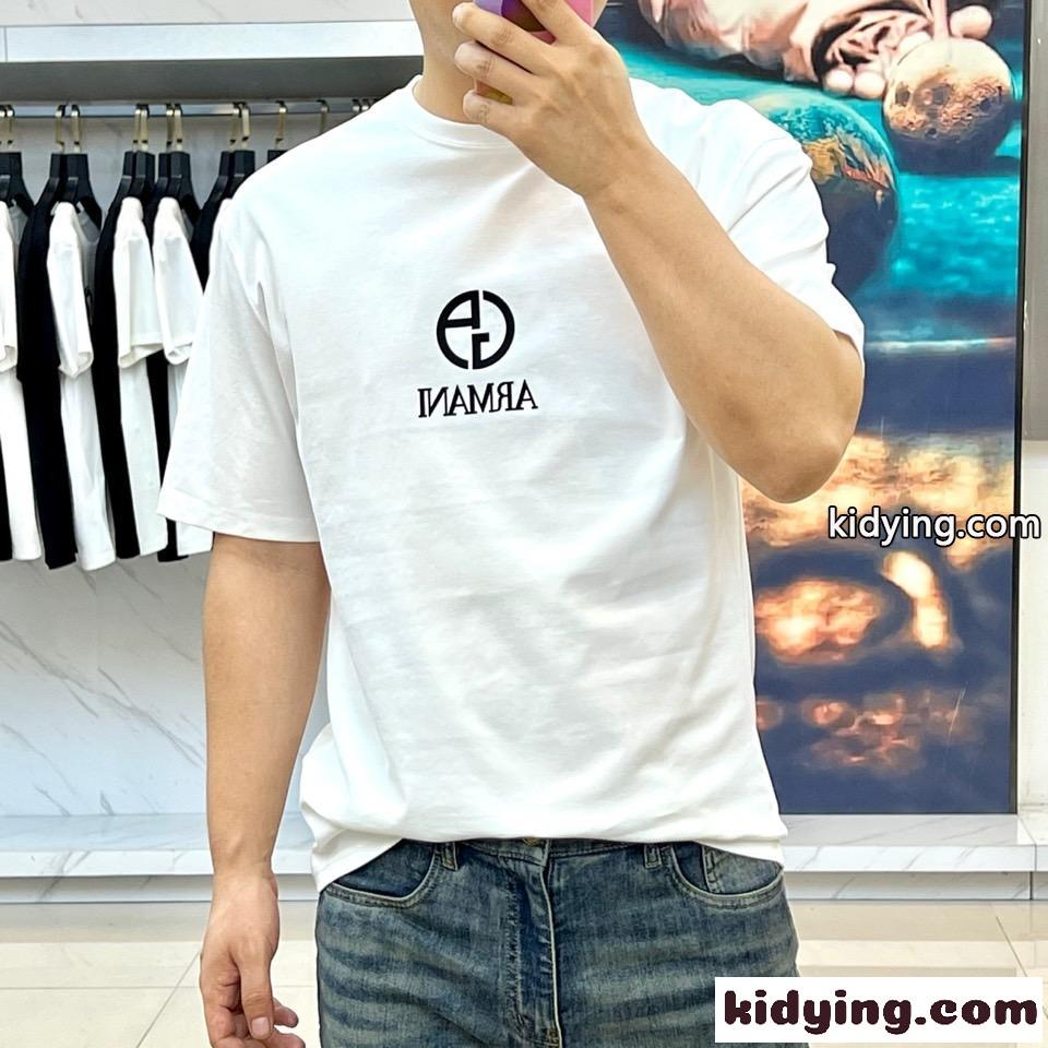 おしゃれ ロゴ クルーネック 半袖Tシャツ アルマーニ Tシャツ 偽物 ホワイト-1