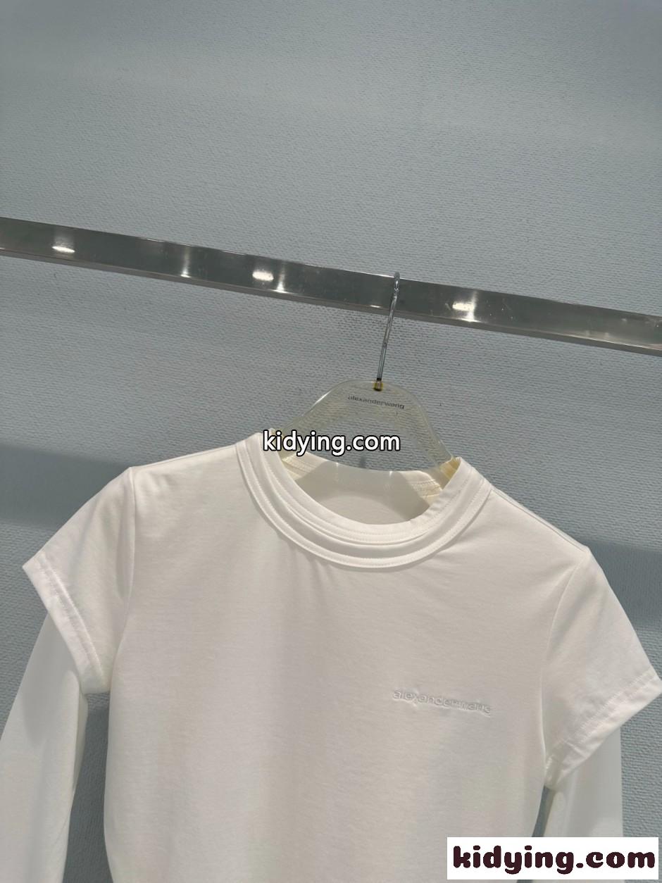 アシンメトリー レイヤード風 長袖Tシャツ アレキサンダーワング Tシャツ コピー ホワイト-1