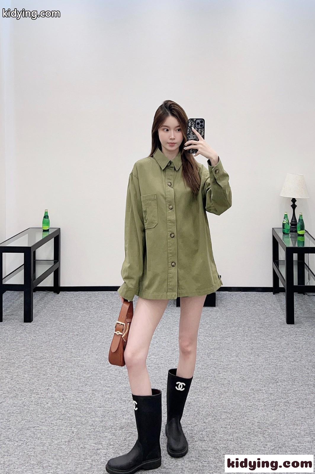 カジュアル YSL 刺繍入り オーバーシャツ イヴ・サンローラン シャツ 偽物 グリーン-1
