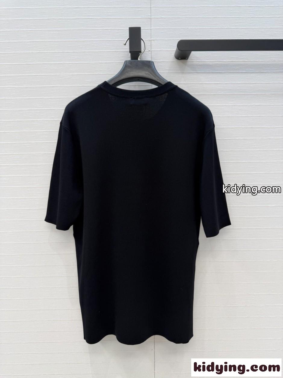 シルクブレンド クルーネック ハーフスリーブニット シャネル Tシャツ コピー ブラック-4