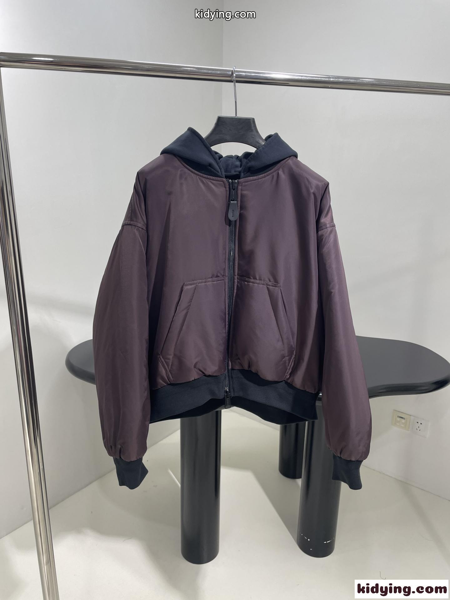 balenciaga トップス偽物 プリント ジャケット アウター ナイロン フード付き 男女兼用 パープル-0