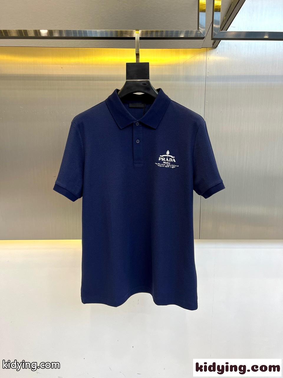 定番 コットンピケ ポロシャツ プラダ Tシャツ 偽物 半袖 トップス ブルー-0