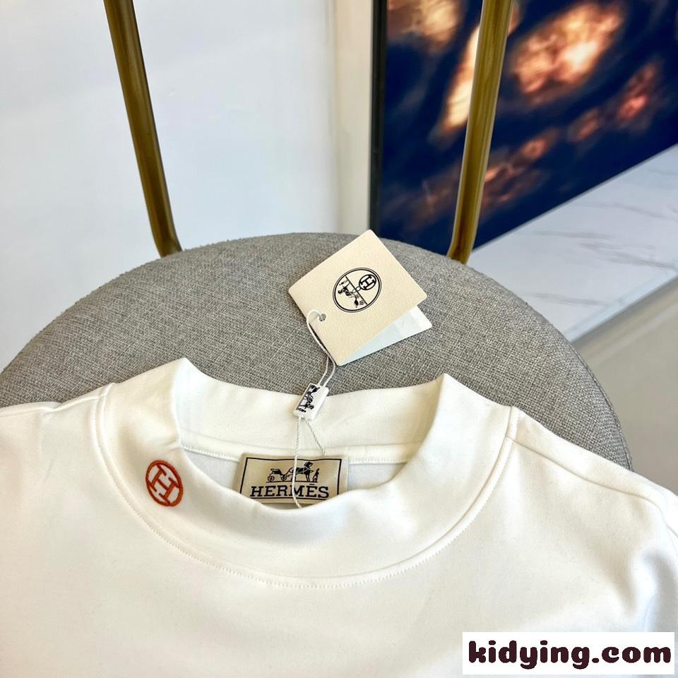 秋冬 合わせやすい ロゴ 刺繍 エルメス Tシャツ コピー 長袖Tシャツ ホワイト-2