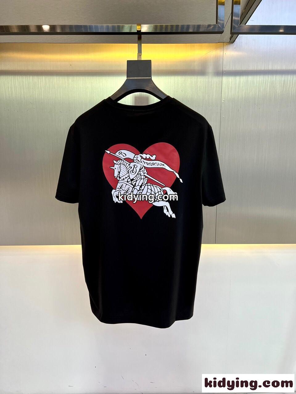 ハートEKD コットンTシャツ 半袖 バーバリー Tシャツ コピー クルーネック ブラック-4