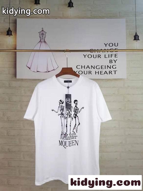 おしゃれ プリント クルーネック 着心地いい アレキサンダー・マックイーン 半袖Tシャツ ゆったり 人気 定番 ホワイト ブラック-1