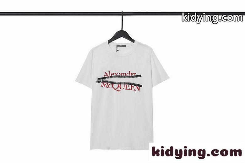 快適 カジュアル おしゃれ クルーネック アレキサンダー・マックイーン 半袖Tシャツ シンプル ロゴ コピー ホワイト ブラック-0