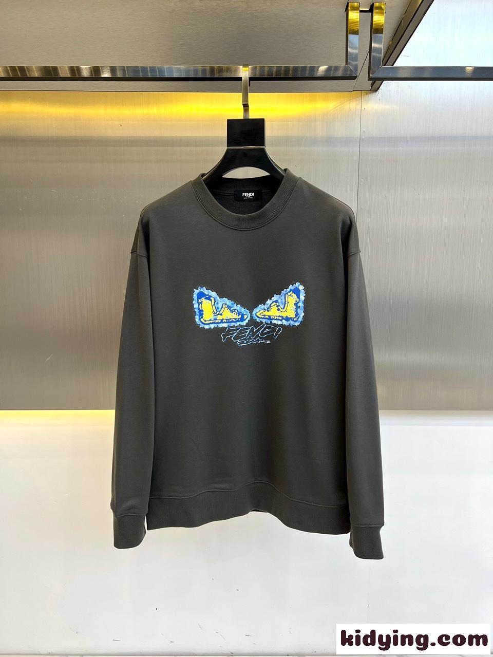 定番 ロゴプリント クルーネック スウェットシャツ フェンディ Tシャツ コピー グレー-0