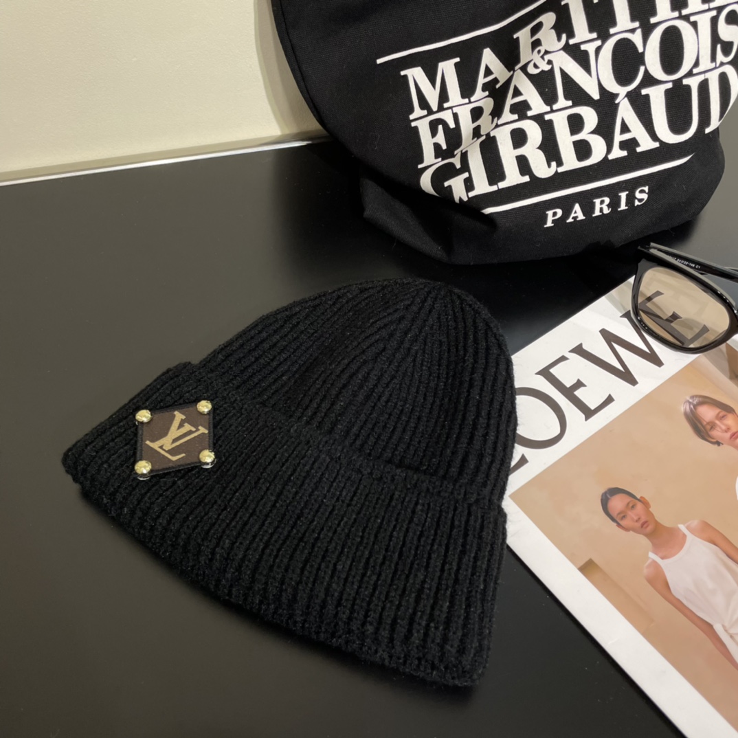 定番 合わせやすい ビーニー・LV ニットキャップ ルイヴィトン 帽子 偽物 ブラック-2