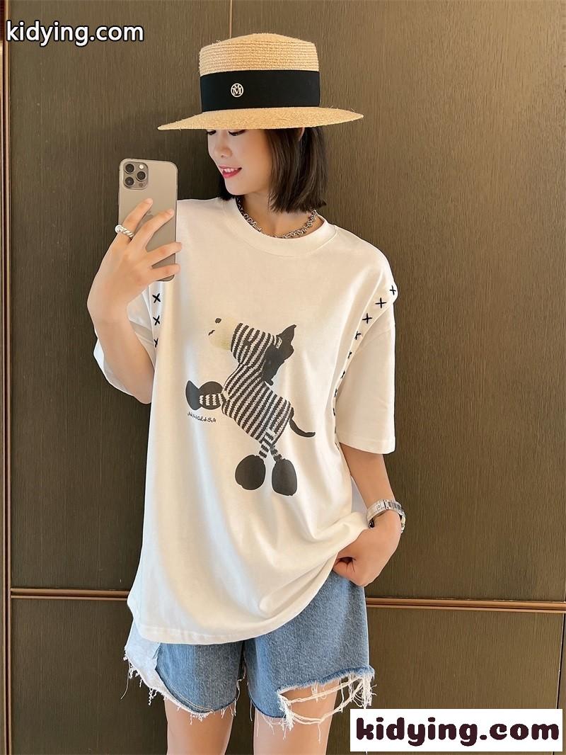 カジュアル お洒落 ミュウミュウ 半袖tシャツ コピー オーバーサイズ 可愛い プリント 人気-2