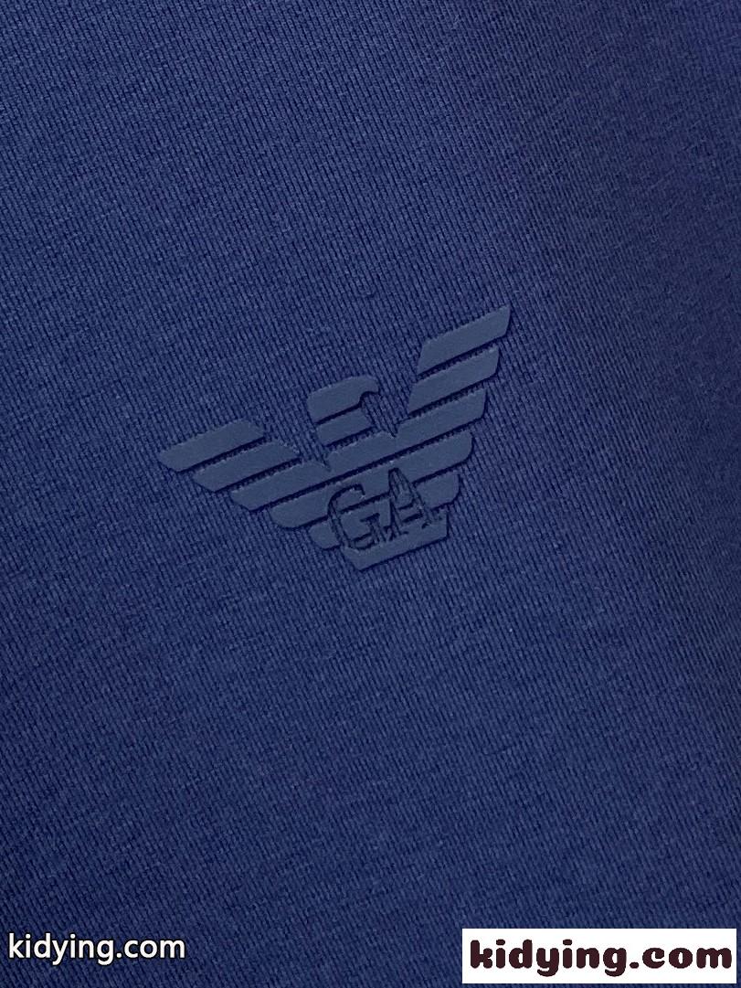 カジュアル 上品 アルマーニ Tシャツ 偽物 クルーネック 半袖Tシャツ ブルー-1