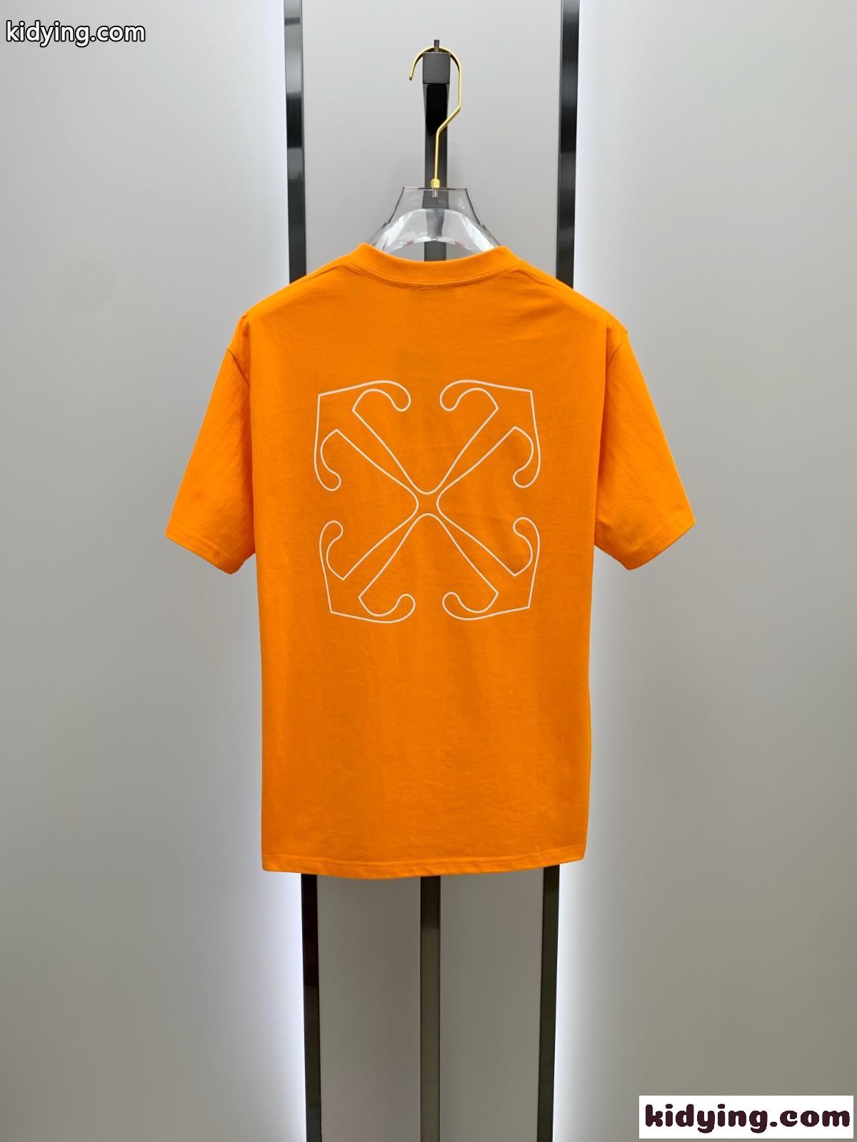 オフホワイト Tシャツ コピー カジュアル ロゴ入り コットン 半袖Tシャツ オレンジ-4