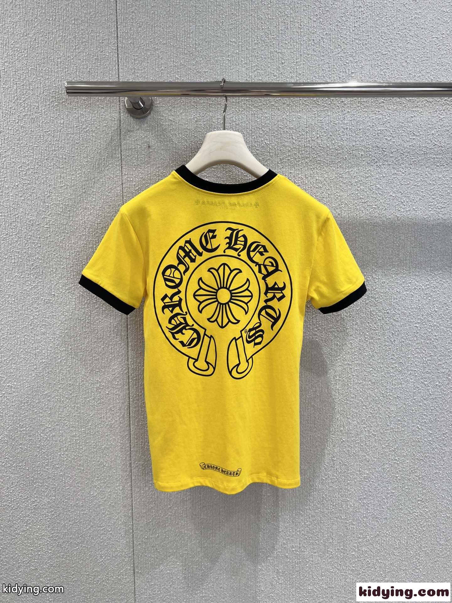 カジュアル ロゴプリント 半袖Tシャツ クロムハーツ Tシャツ 偽物 コットン イエロー-2