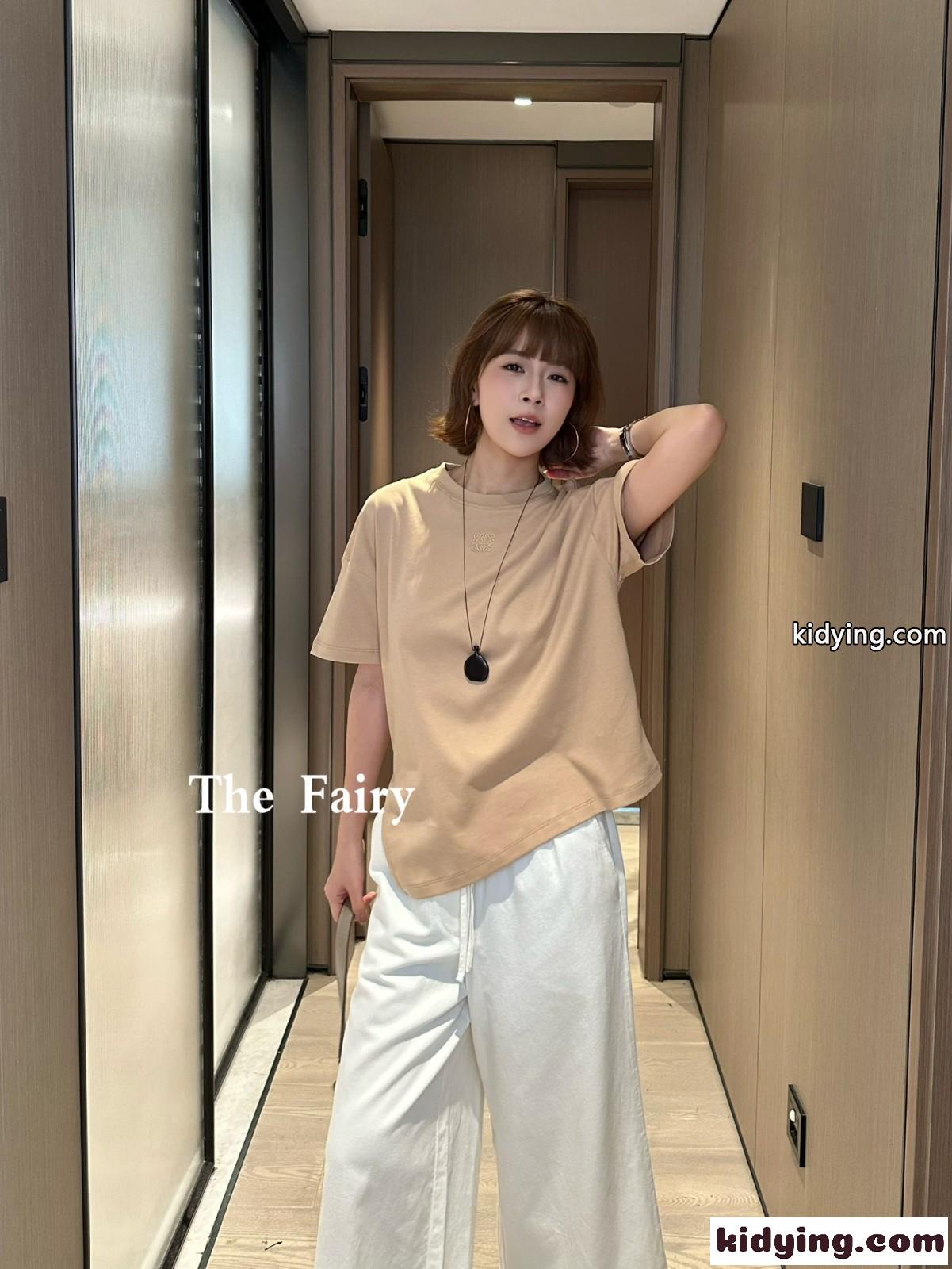 カジュアル アシンメトリー 半袖Tシャツ ロエベ Tシャツ コピー カーキ-1