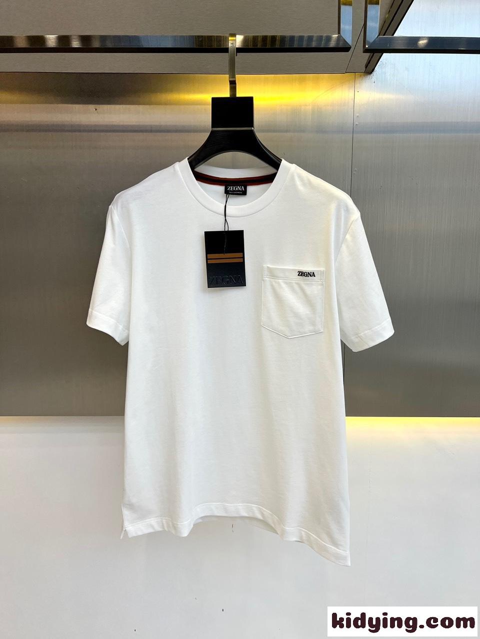 シンプル ロゴ クルーネック 半袖Tシャツ エルメネジルド・ゼニア Tシャツ コピー ホワイト-0