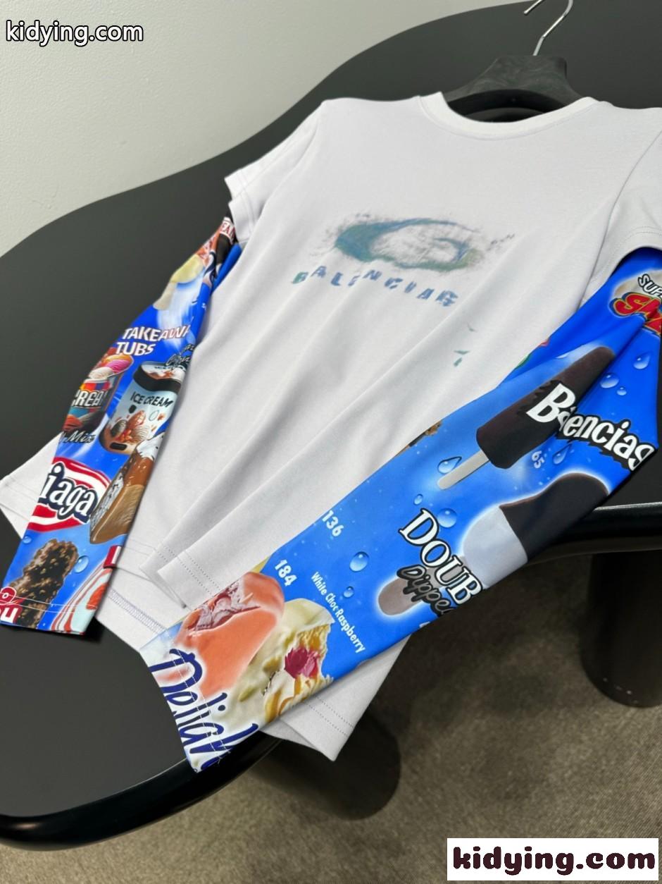 レイヤード風 グラフィック ロングスリーブTシャツ バレンシアガ Tシャツ コピー-4