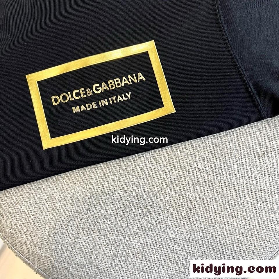 カジュアル ロゴ 半袖Tシャツ ドルチェ&ガッバーナ Tシャツ 偽物 コットン ブラック-3