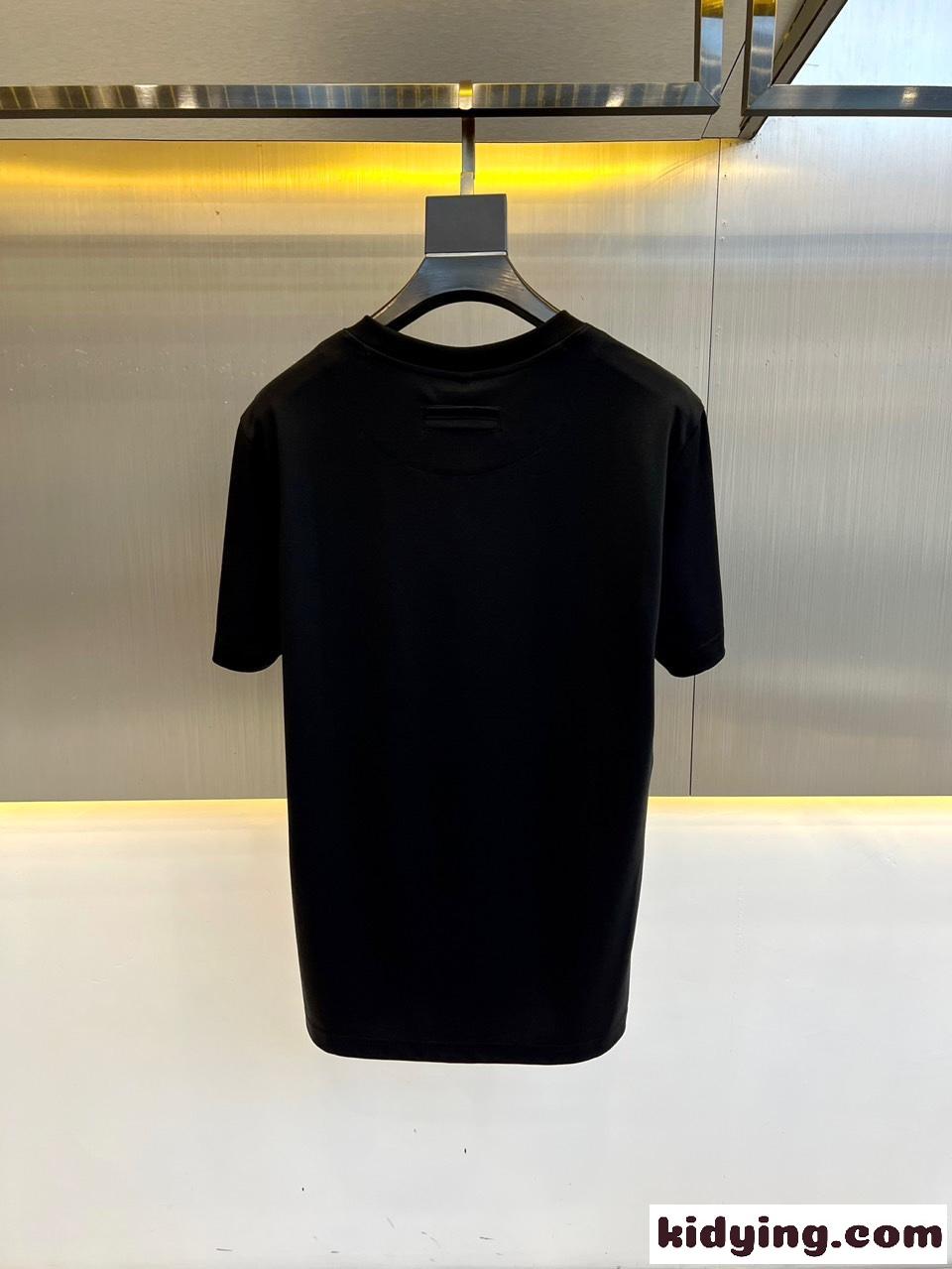 カジュアル コットンジャージー 半袖Tシャツ エルメネジルド・ゼニア Tシャツ コピー ブラック-3