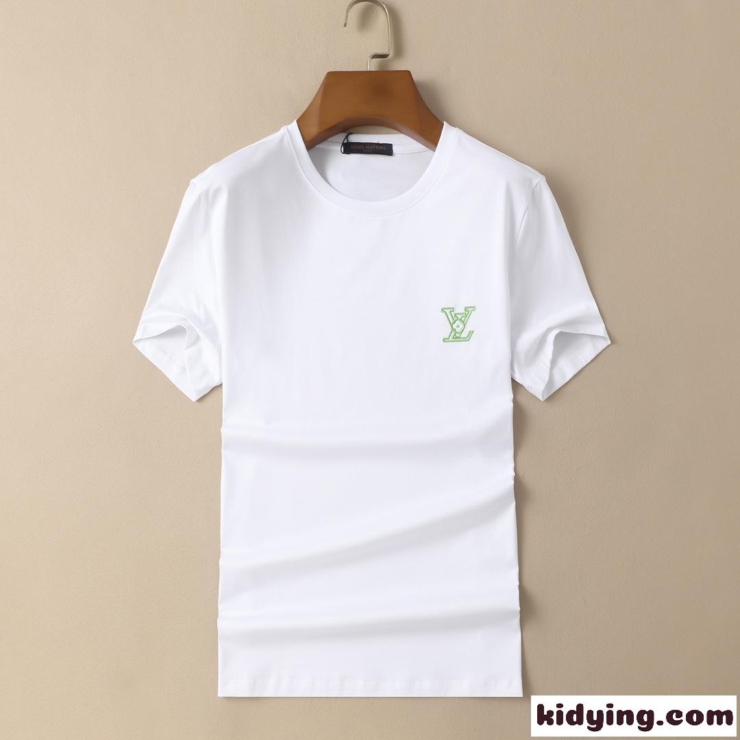 3色あり シンプル クルーネック おしゃれ 快適 通気 夏 トップス 半袖 ルイ・ヴィトン Tシャツ コピー ロゴ 柔らかい-0