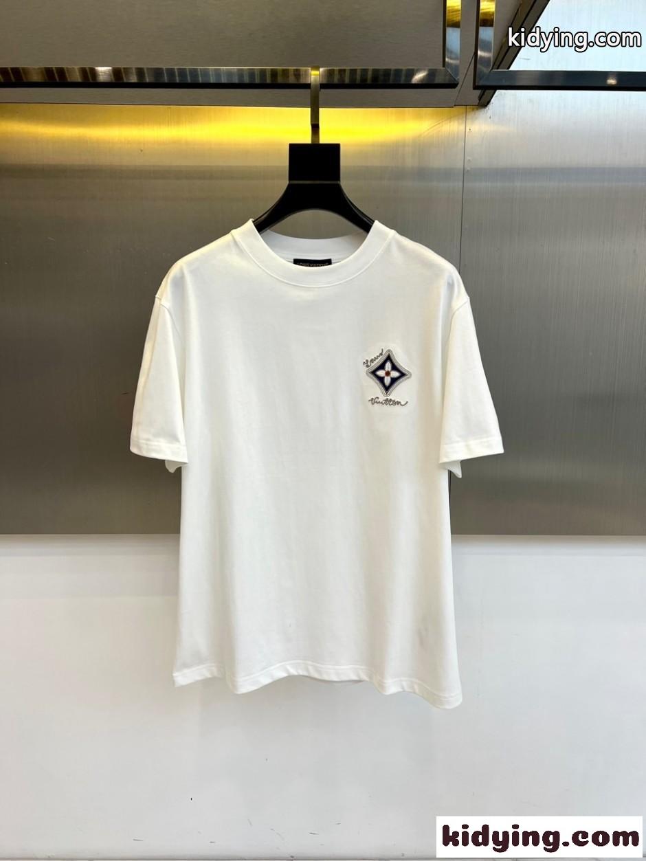 おしゃれ ロゴ入り コットン 半袖Tシャツ ルイ・ヴィトン Tシャツ 偽物 ホワイト-0