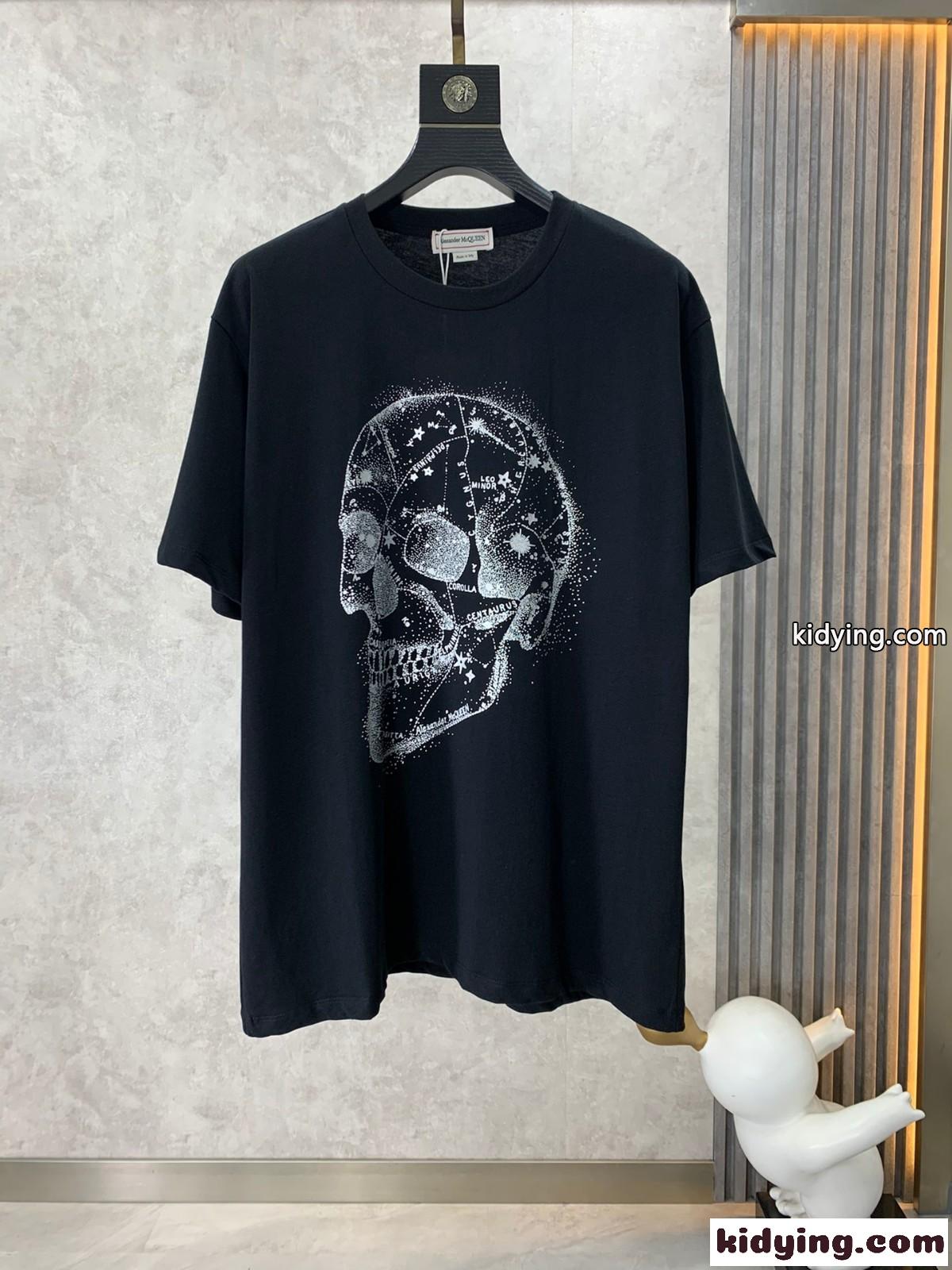 おしゃれ スカル コットン 半袖Tシャツ アレキサンダー・マックイーン Tシャツ コピー メンズ-0