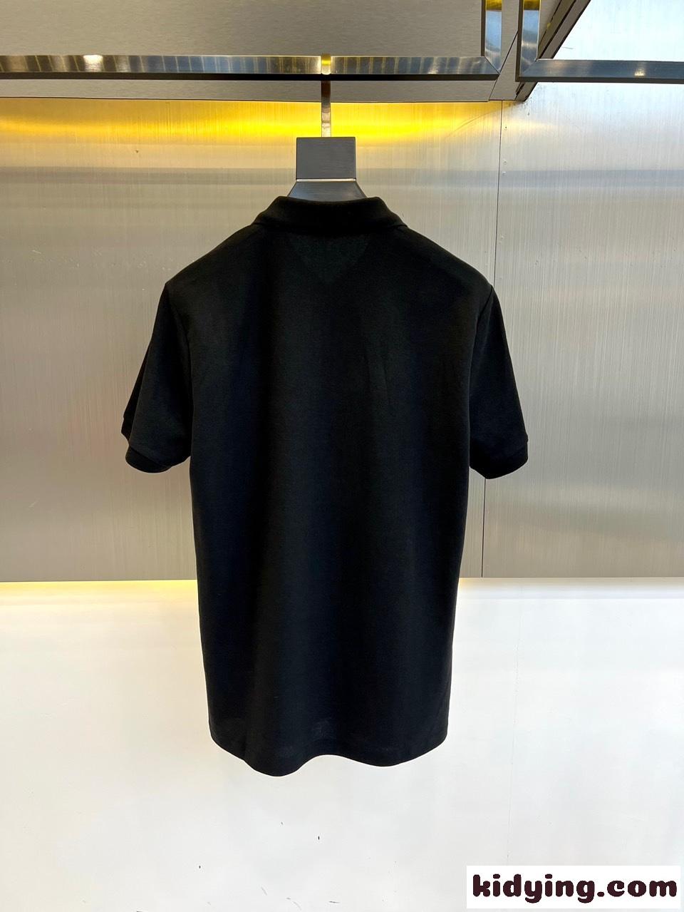 カジュアル ロゴ入り コットンピケ ポロシャツ プラダ 半袖Tシャツ コピー ブラック-4