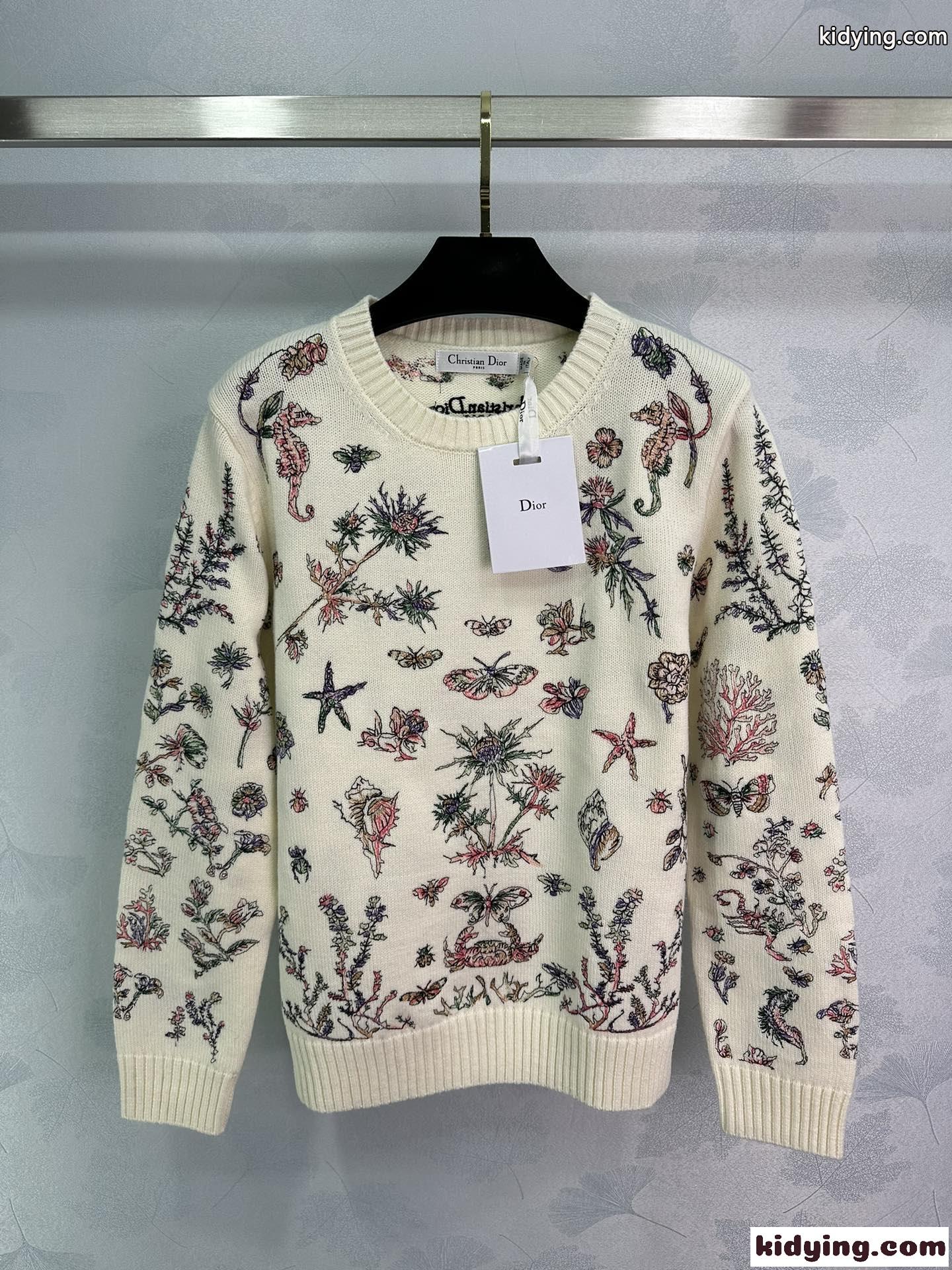 dior セーターコピー トップス ニット 花刺繍 上質品 暖かい ウール 柔らかい ホワイト-0