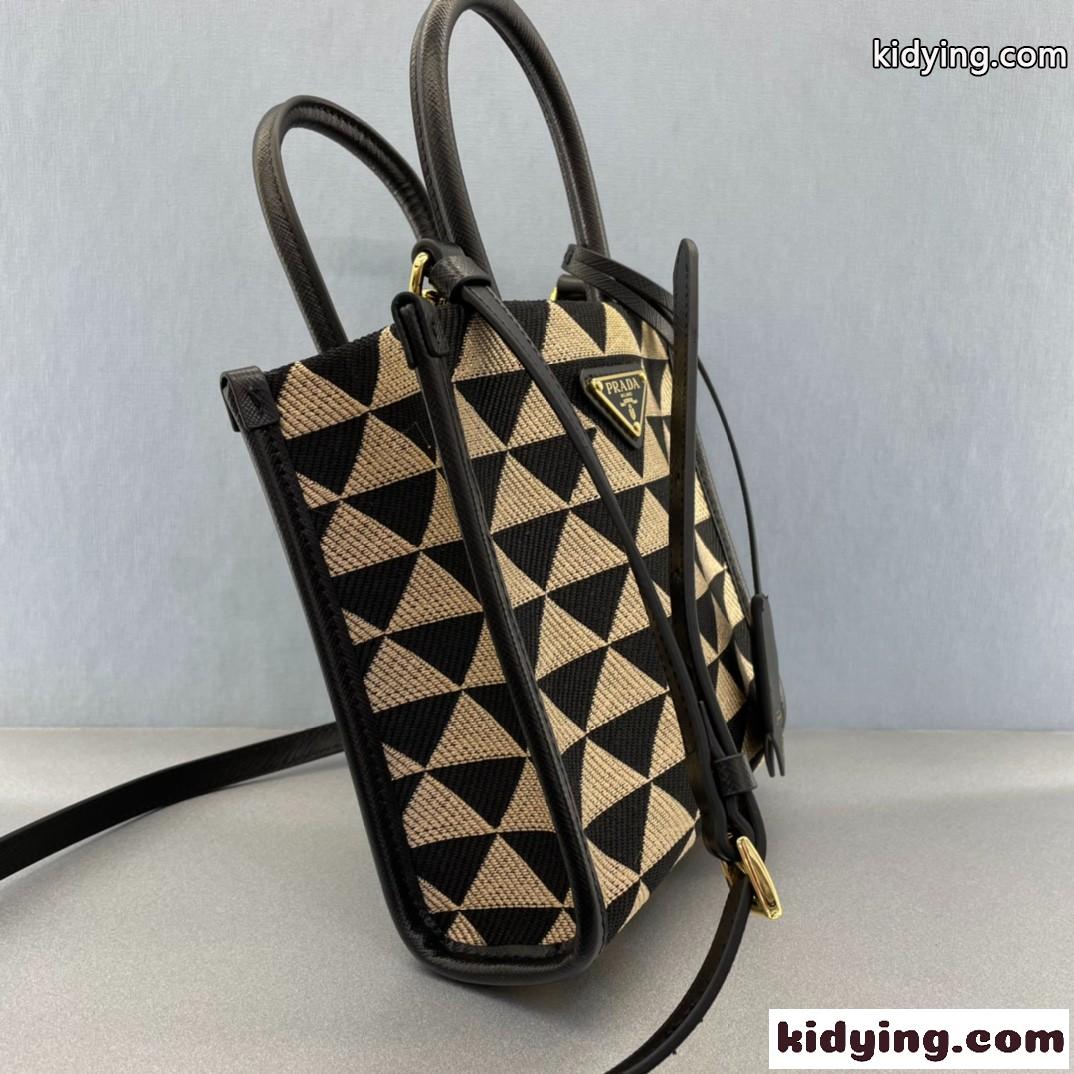 レディース 新作 ミニ トートバッグ 刺繍 ショルダー付き 斜め掛け プラダ バッグ 人気 コピー 幾何学柄-4