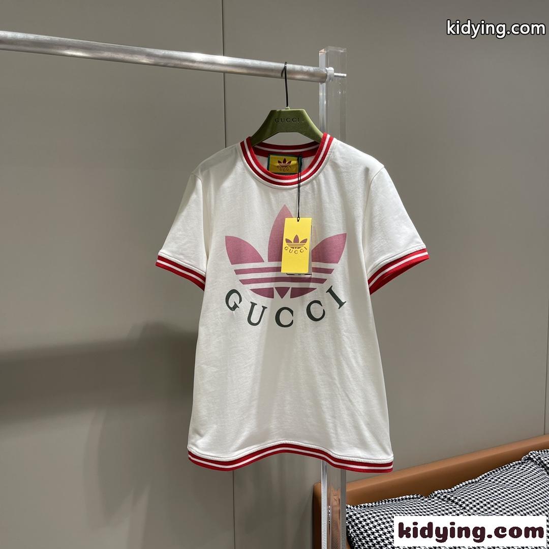 adidas x Gucci コットン 半袖Tシャツ グッチ Tシャツ コピー クルーネック-0
