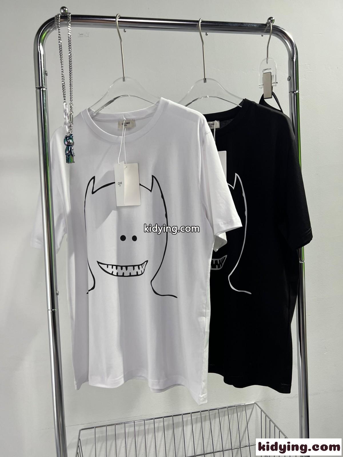ユニセックス ルーズ 体型カバー プリント カジュアル 定番 セリーヌ tシャツ コピー クルーネック 半袖 トップス-0