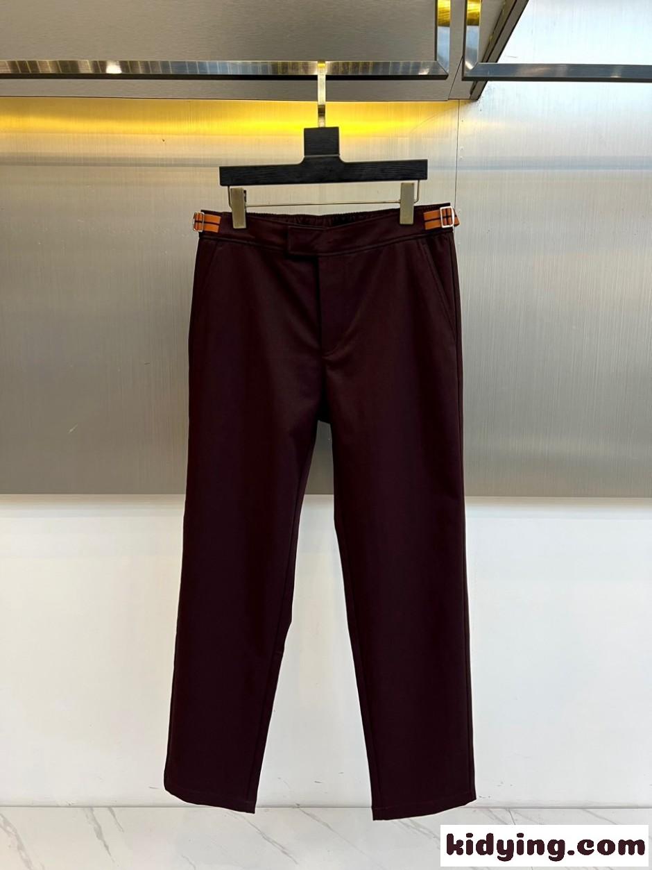エルメネジルド・ゼニア スラックス 偽物 上品 カジュアル テーパードパンツ ボルドー-1