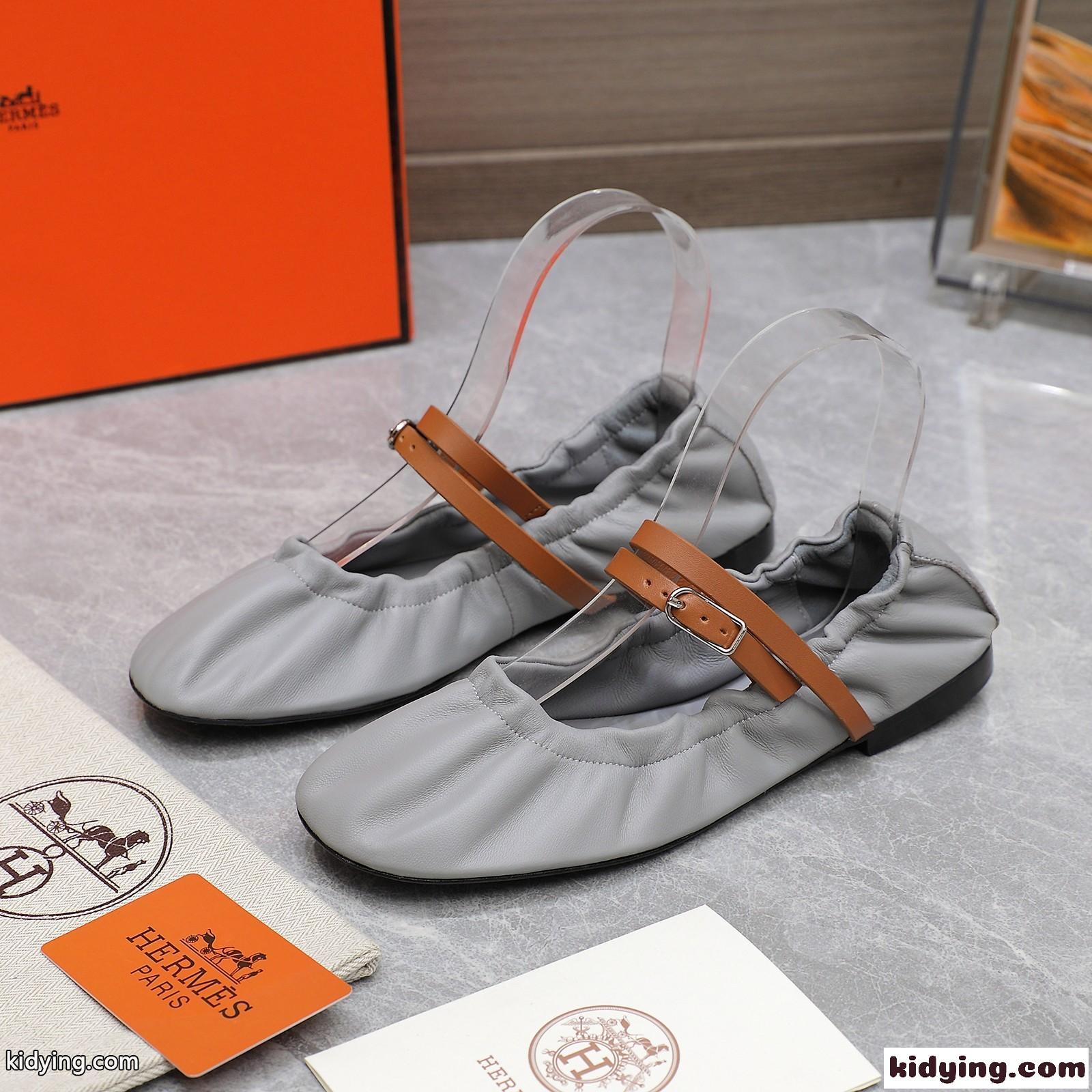 大人 可愛い ジョリーバレエシューズ エルメス パンプス コピー グレー-2