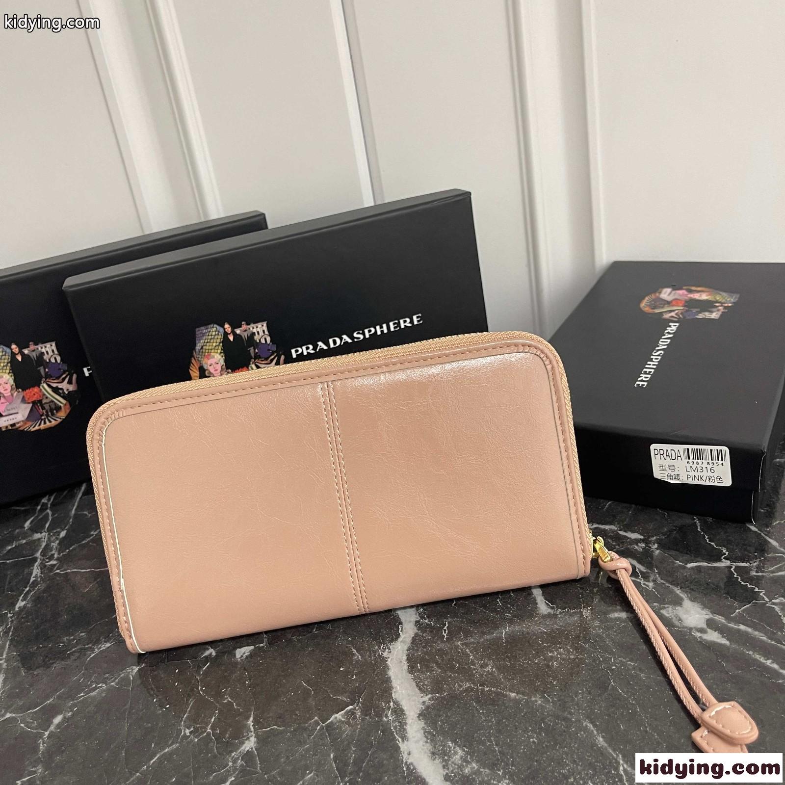 シンプル 上品 ラウンドファスナー 長財布 プラダ 財布 コピー ユニセックス ピンク-2
