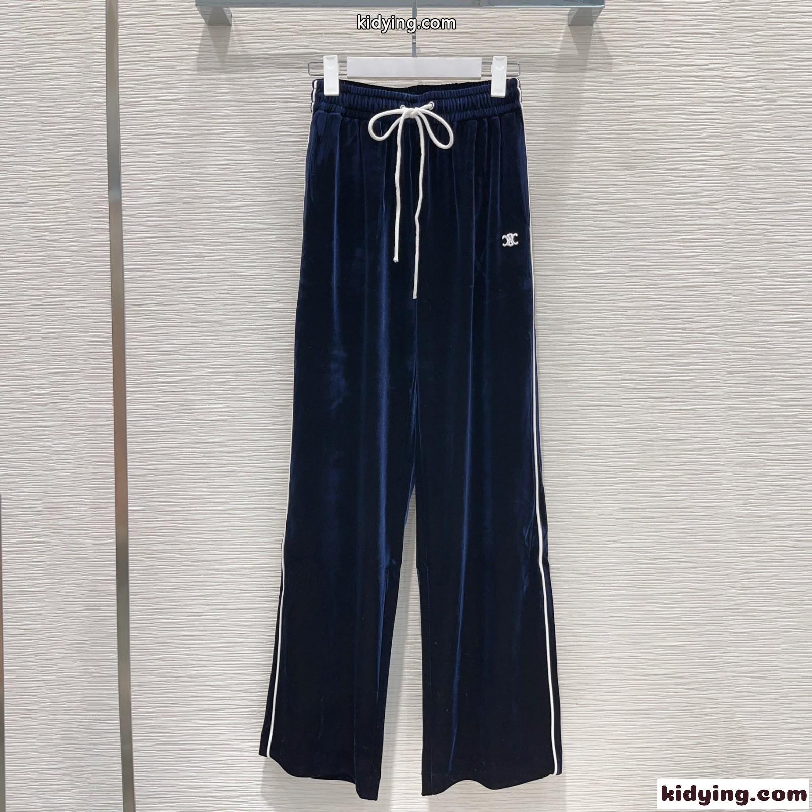 上品 トリオンフ 刺繍 ミッドライズ ベルベット セリーヌ パンツ コピー ブルー-0