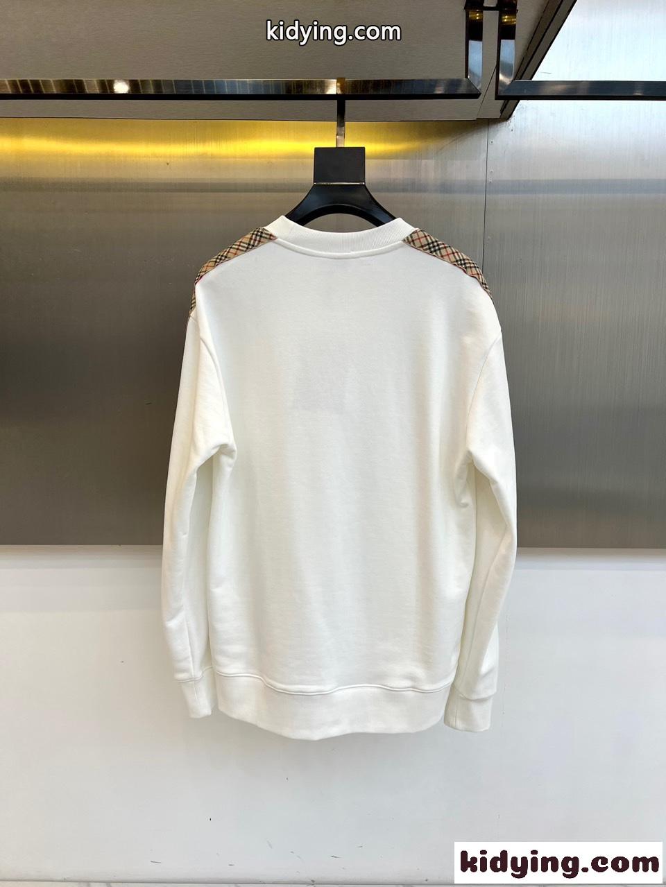 チェックトリム クルーネック スウェットシャツ バーバリー Tシャツ 偽物 ホワイト-3
