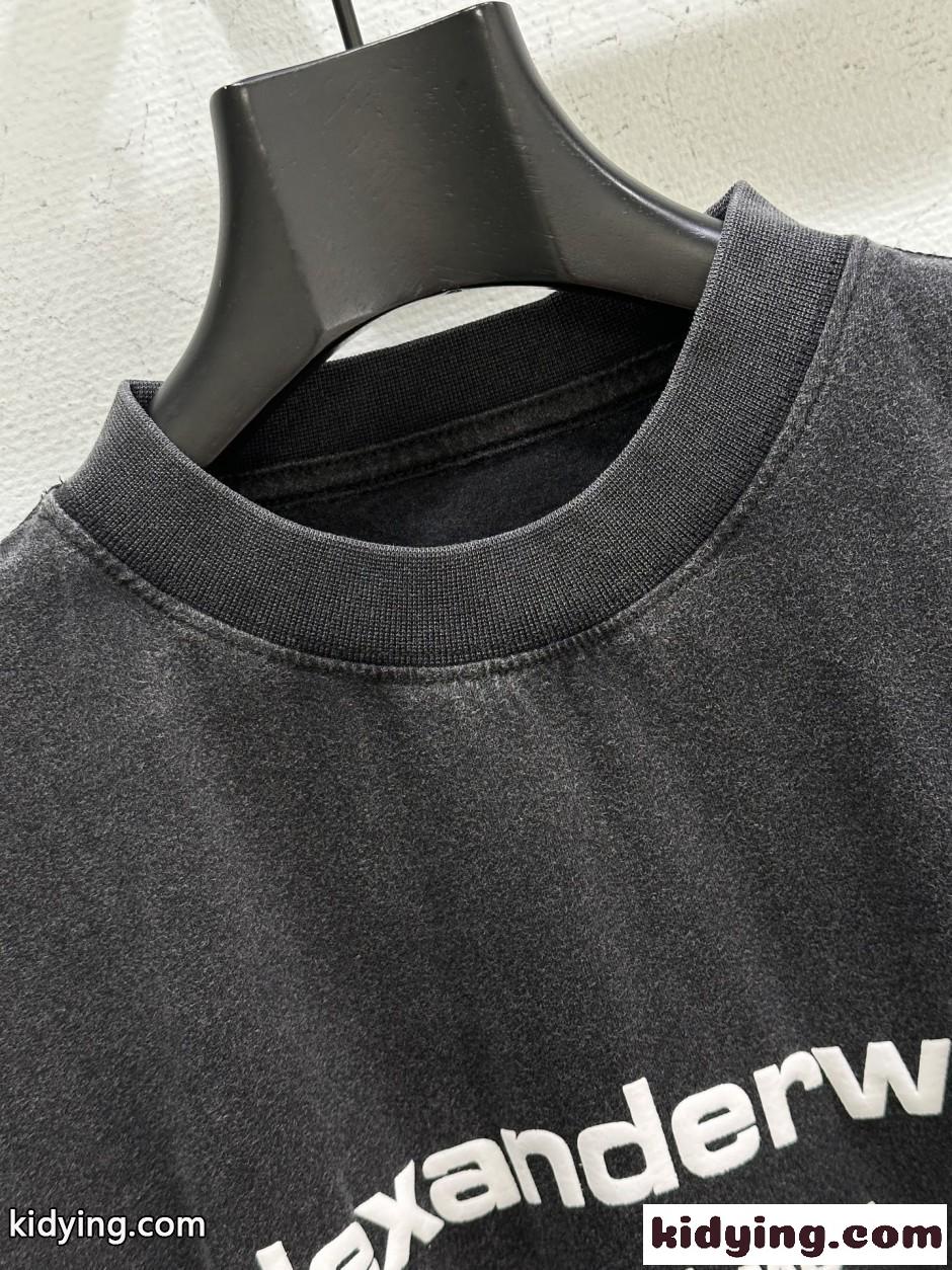 ユニセックス エンボスロゴ 半袖Tシャツ アレキサンダーワング Tシャツ コピー ブラック-1