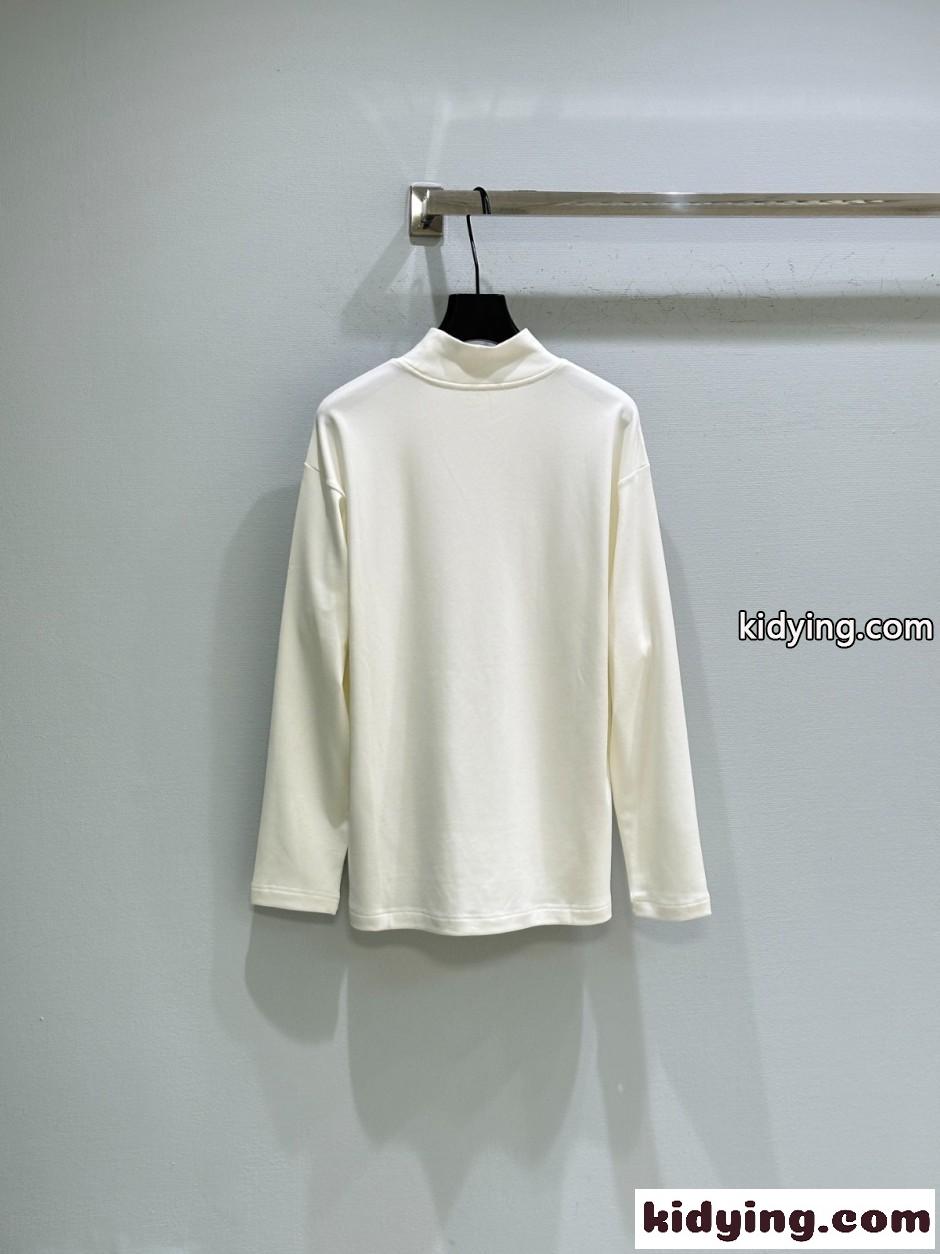 アレキサンダーワング Tシャツ 偽物 カジュアル ロゴ入り モックネック 長袖Tシャツ ホワイト-3