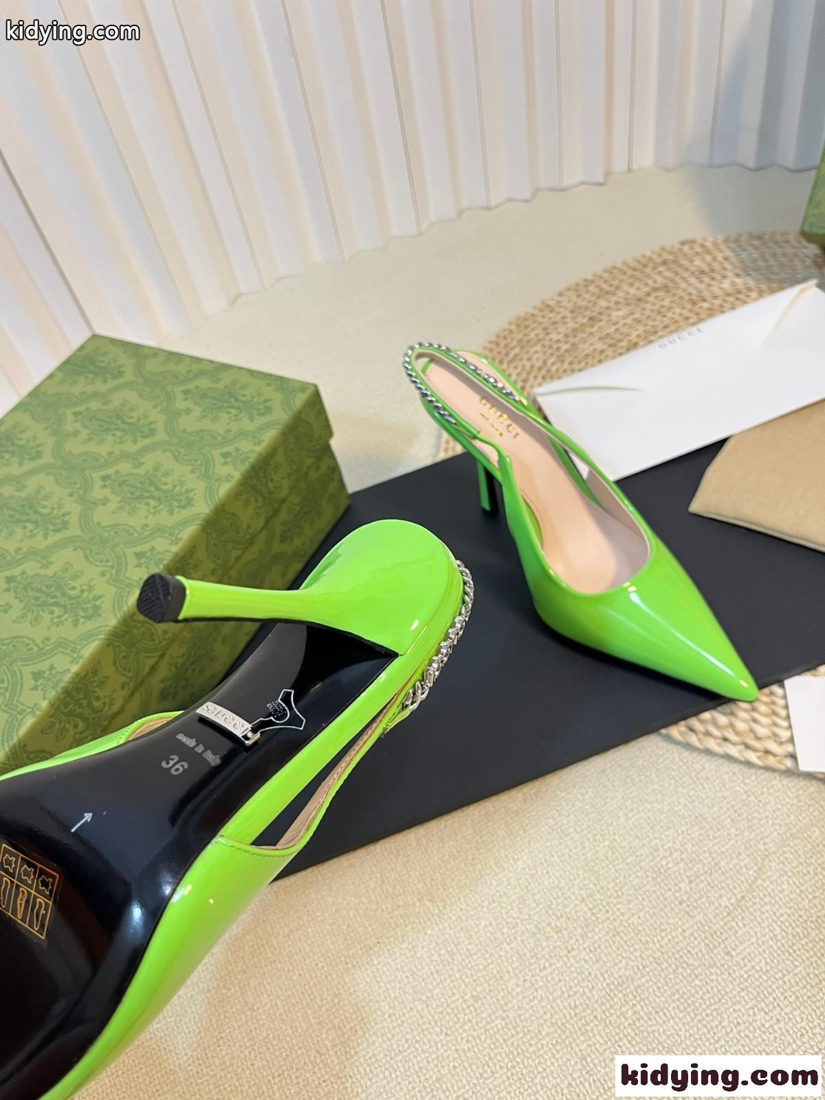 スリングバックパンプス グッチ パンプス スーパーコピー パテントレザー グリーン-4