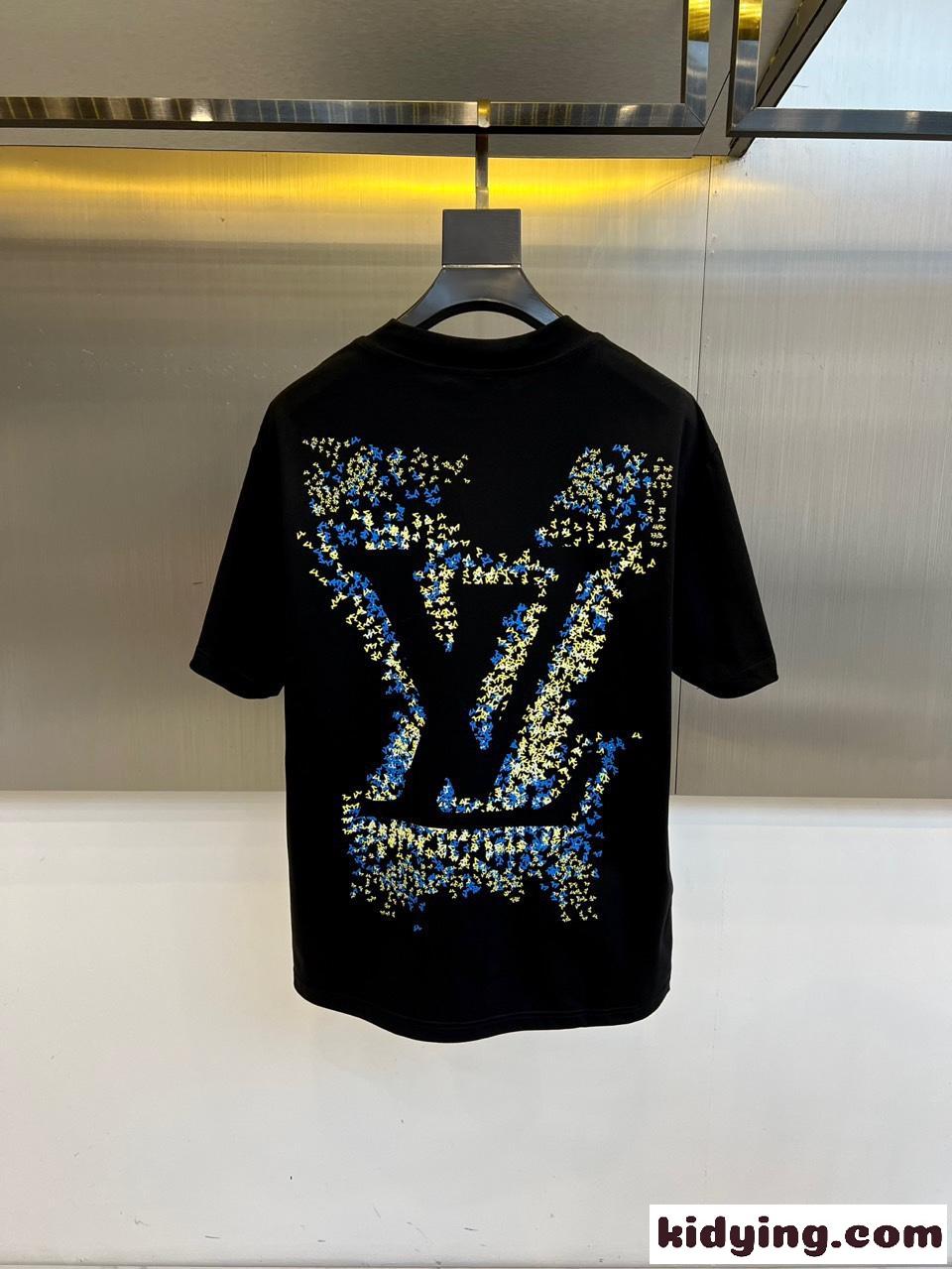 お洒落 ロゴプリント クルーネック ルイ・ヴィトン Tシャツ 偽物 半袖Tシャツ ブラック-4