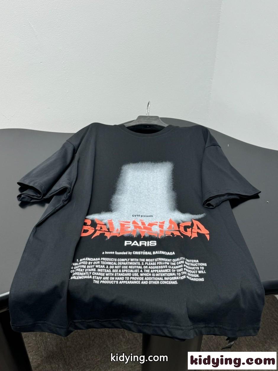 ユニセックス プリント 半袖Tシャツ バレンシアガ Tシャツ 偽物 ブラック-3