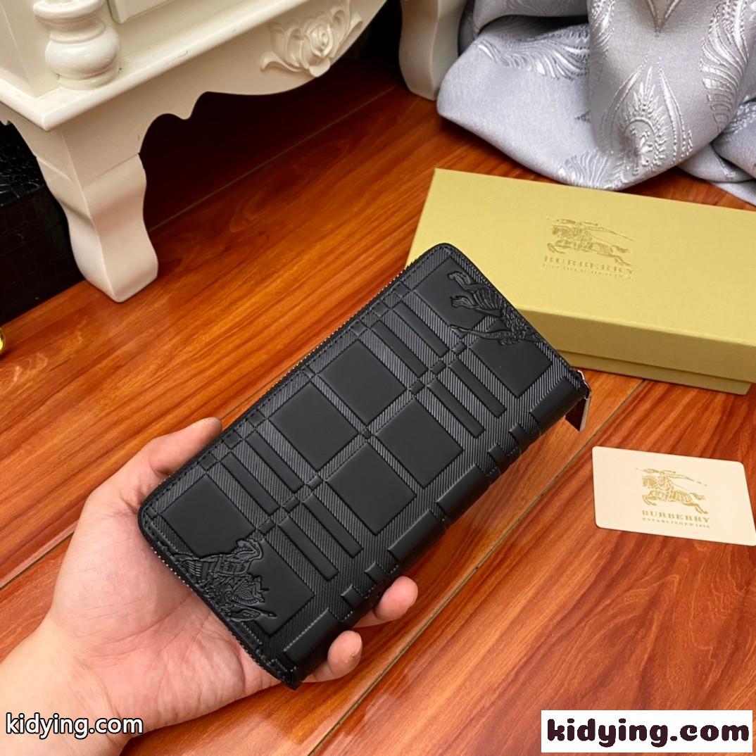 上品 カジュアル ファッション ラウンドファスナー レザー ウォレット バーバリー 財布 メンズ コピー ブラック YKKファスナー-1