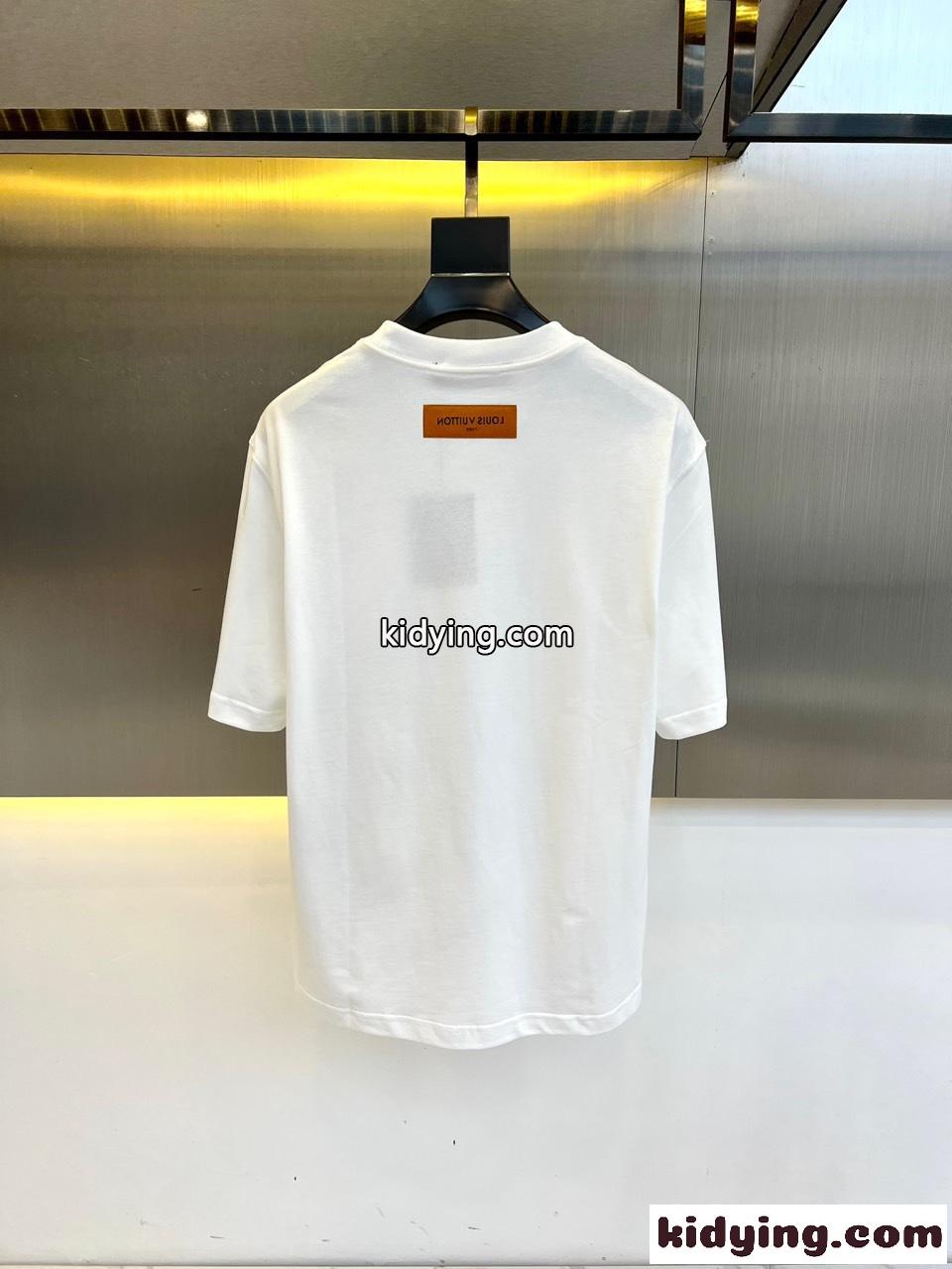 目を引く ロゴプリント クルーネック ルイ・ヴィトン Tシャツ 偽物 コットン ホワイト-3