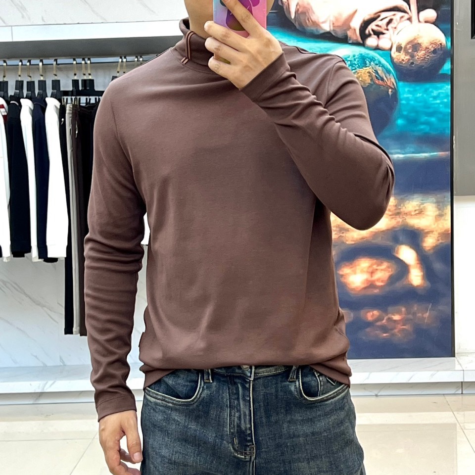 シンプル タートルネック ロングスリーブTシャツ エルメネジルド・ゼニア Tシャツ 偽物 ブラウン-2