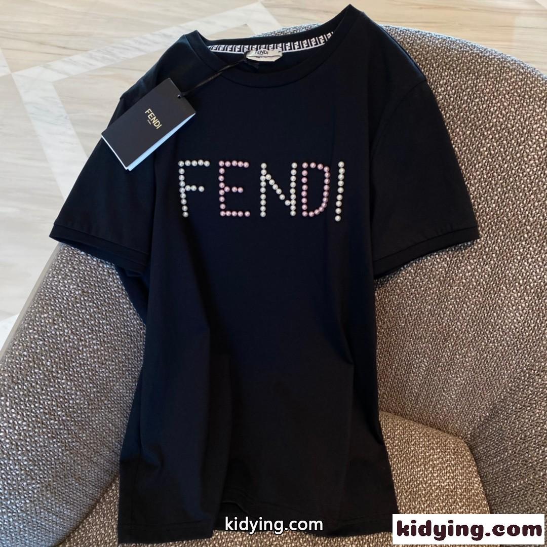 カジュアル 可愛い ロゴ クルーネック コットン 半袖 フェンディ Tシャツ コピー レディース トップス おしゃれ-2