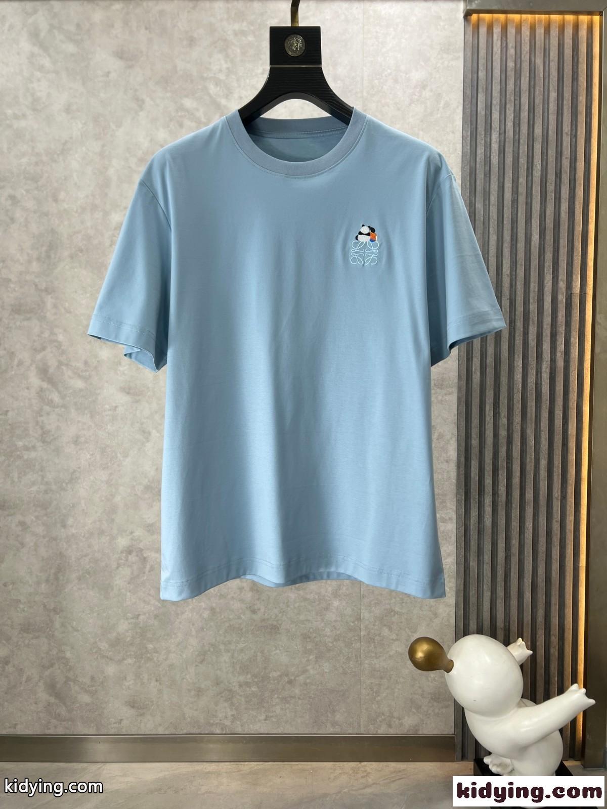 ベーシック カジュアル コットン 半袖Tシャツ ロエベ Tシャツ コピー ユニセックス ブルー-1