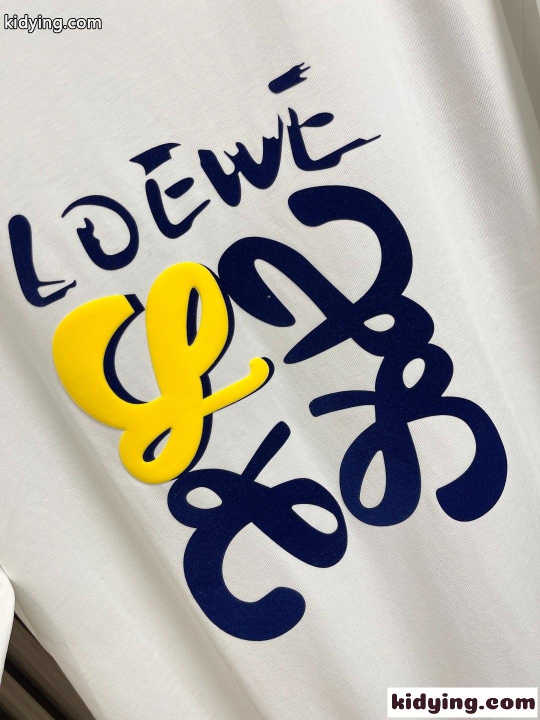 お洒落 カジュアル ロゴプリント 半袖Tシャツ ロエベ Tシャツ 偽物 クルーネック-4